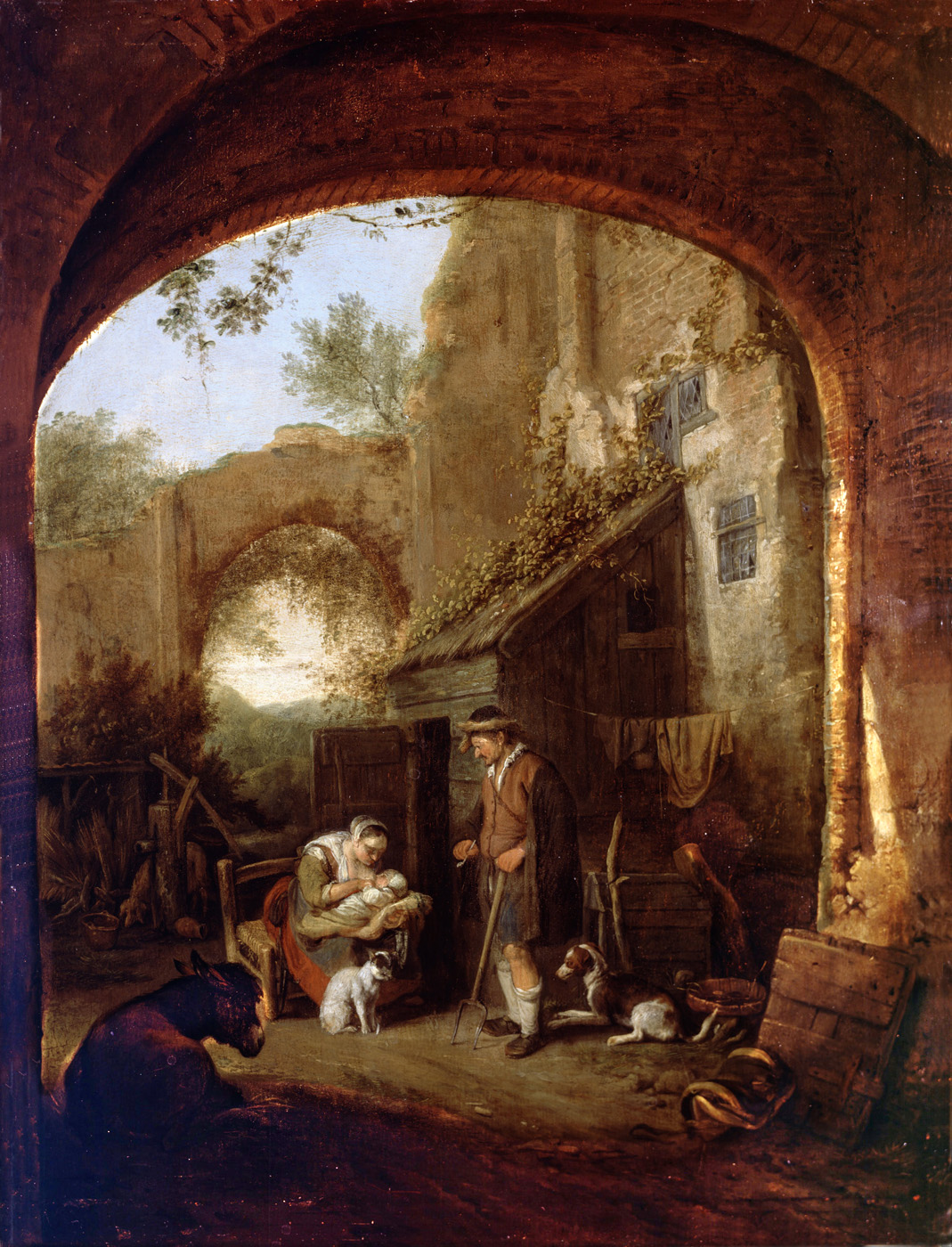 figures in a courtyard